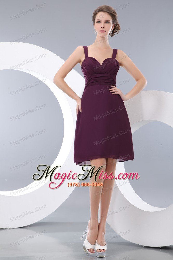 wholesale burgundy a-line straps prom dress under 100 knee-length chiffon ruch
