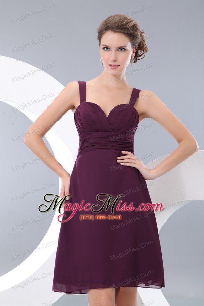 wholesale burgundy a-line straps prom dress under 100 knee-length chiffon ruch