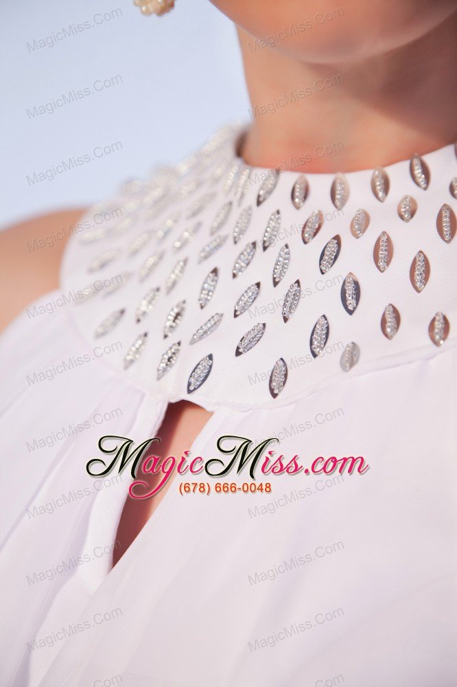 wholesale white empire high-neck prom dress chiffon beading mini-length