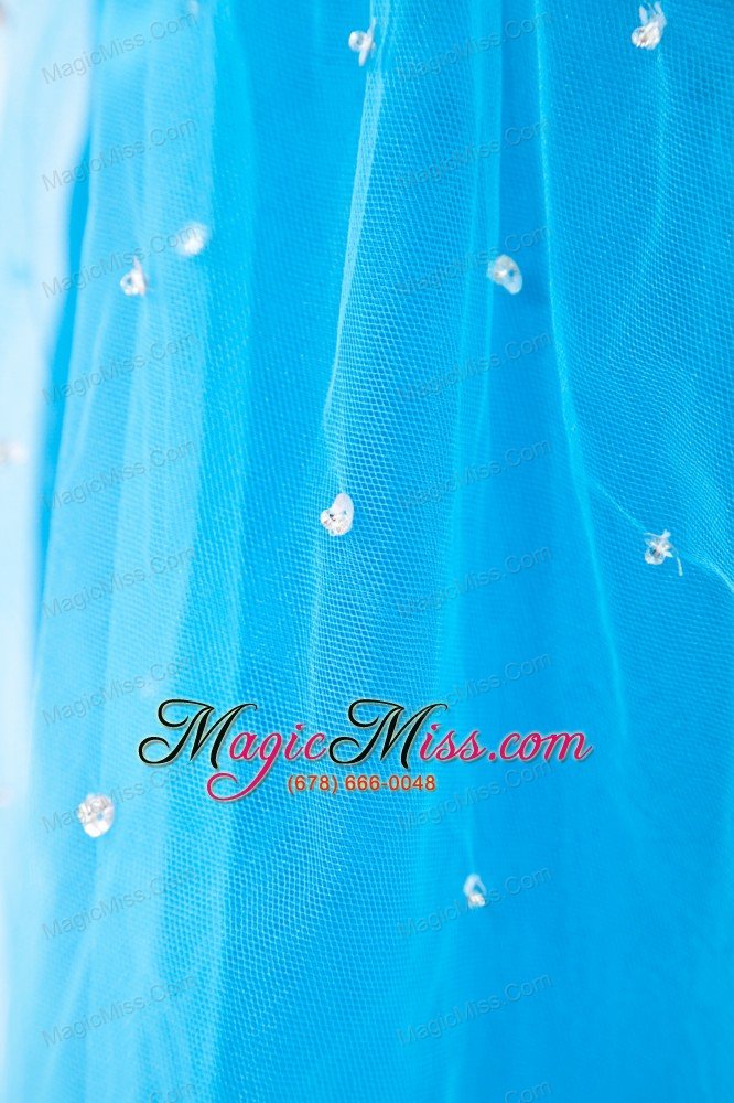 wholesale sky blue a-line strapless prom dress organza beading mini-length