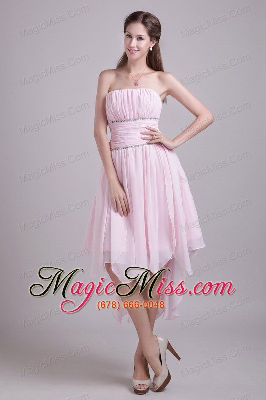 wholesale pink asymmetrical strapless high-low chiffon beading prom/homecoming dress