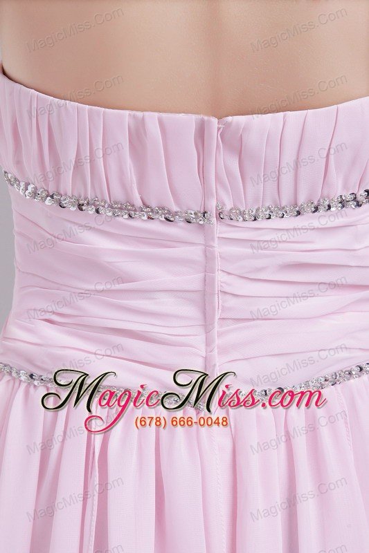 wholesale pink asymmetrical strapless high-low chiffon beading prom/homecoming dress