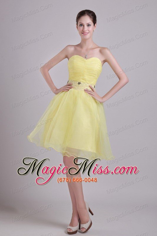 wholesale yellow a-line sweetheart short organza beading and ruch prom / cocktail dress