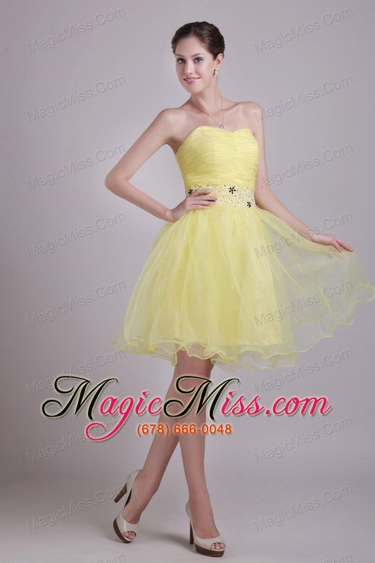 wholesale yellow a-line sweetheart short organza beading and ruch prom / cocktail dress