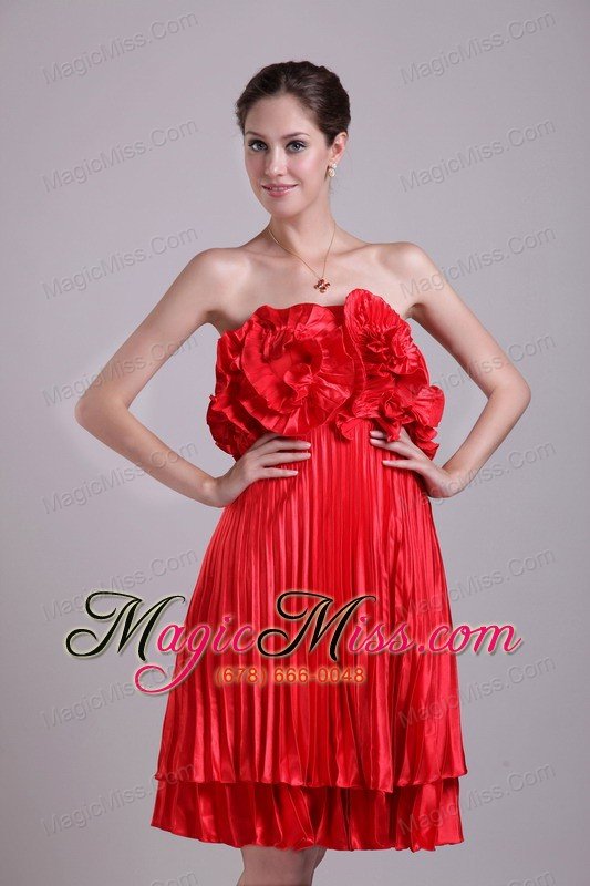 wholesale red empire strapless knee-length taffeta handle flower and pleat prom / cocktail dress