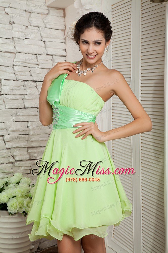 wholesale yellow green empire one shoulder mini-length chiffon beading prom / homecoming dress