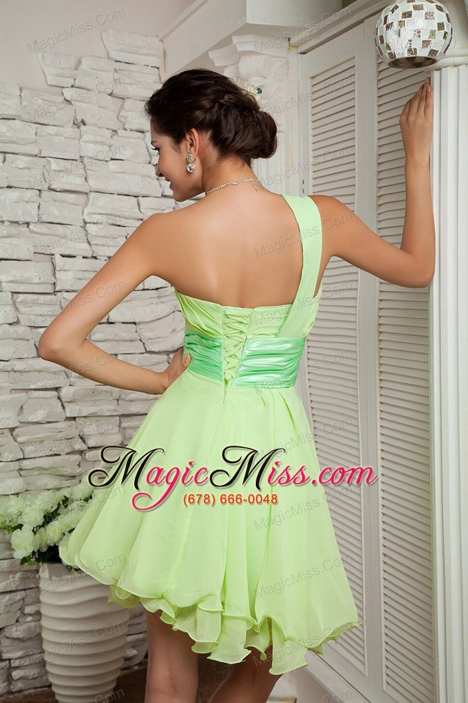 wholesale yellow green empire one shoulder mini-length chiffon beading prom / homecoming dress