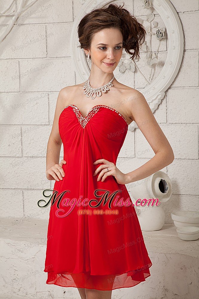 wholesale custom made red empire sweetheart prom / homecoming dress mini-length chiffon beading