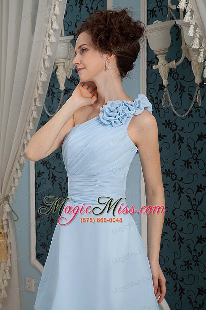 wholesale baby blue prom dress under 100 a-line / pricess one shoulder chiffon hand made flowers