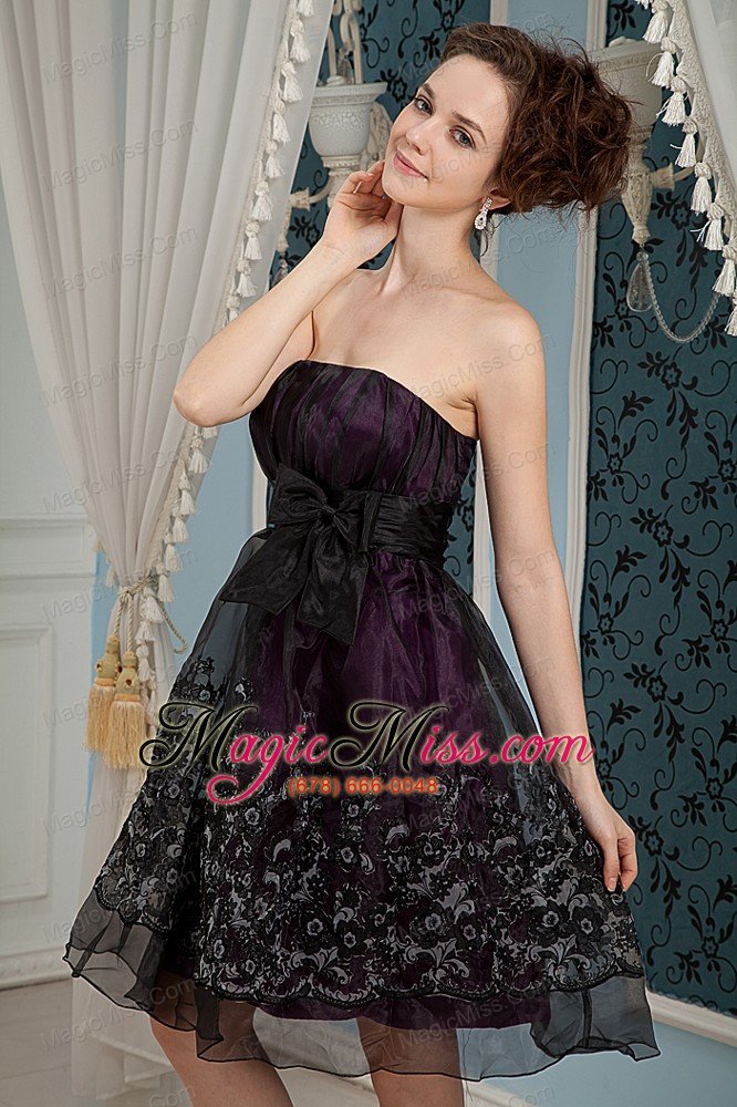wholesale black column strapless cocktail dress organza embroidery knee-length