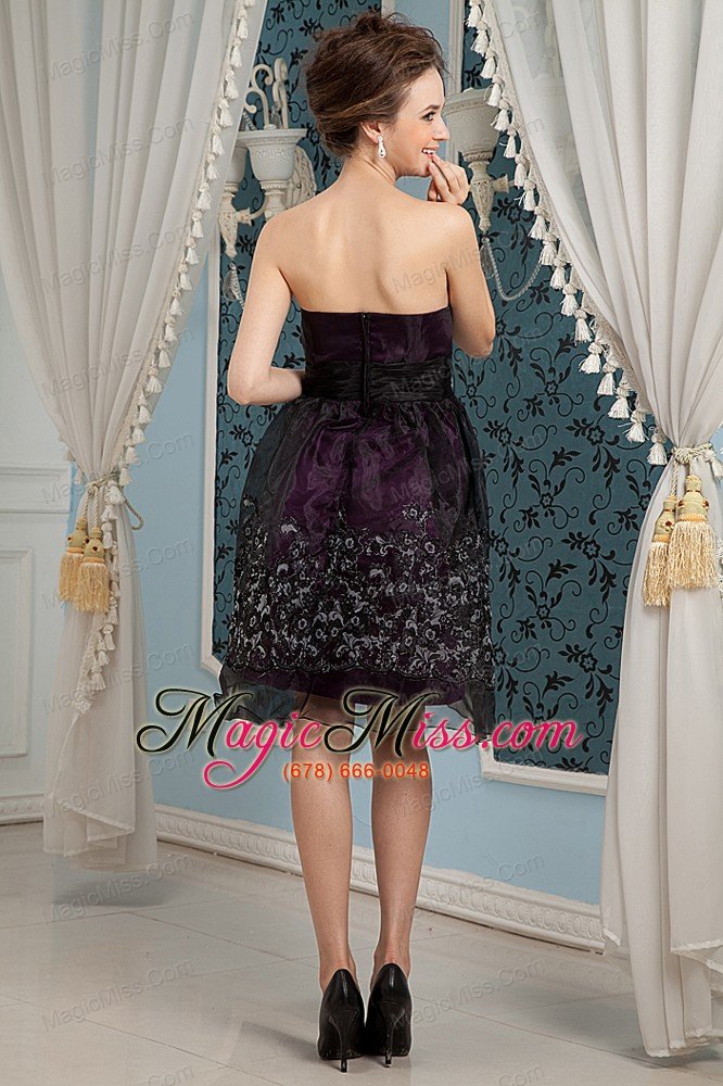 wholesale black column strapless cocktail dress organza embroidery knee-length
