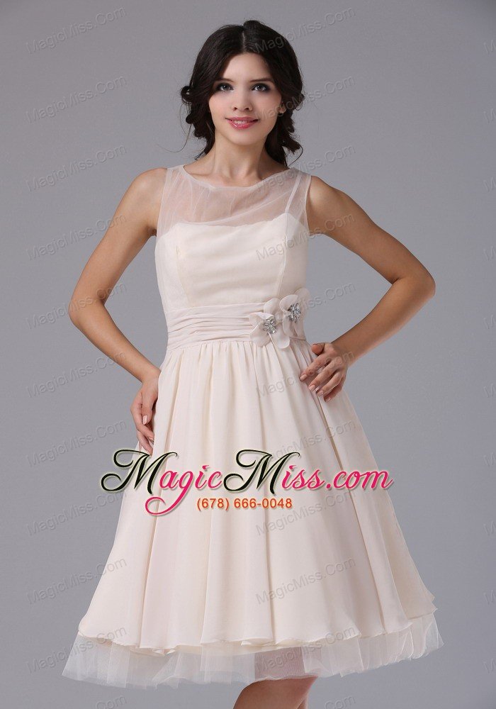 wholesale bateau and hand made flowers for short prom dress with tulle knee-length