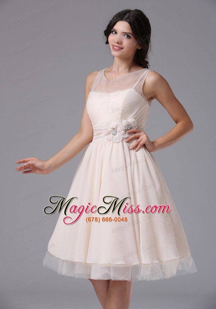 wholesale bateau and hand made flowers for short prom dress with tulle knee-length