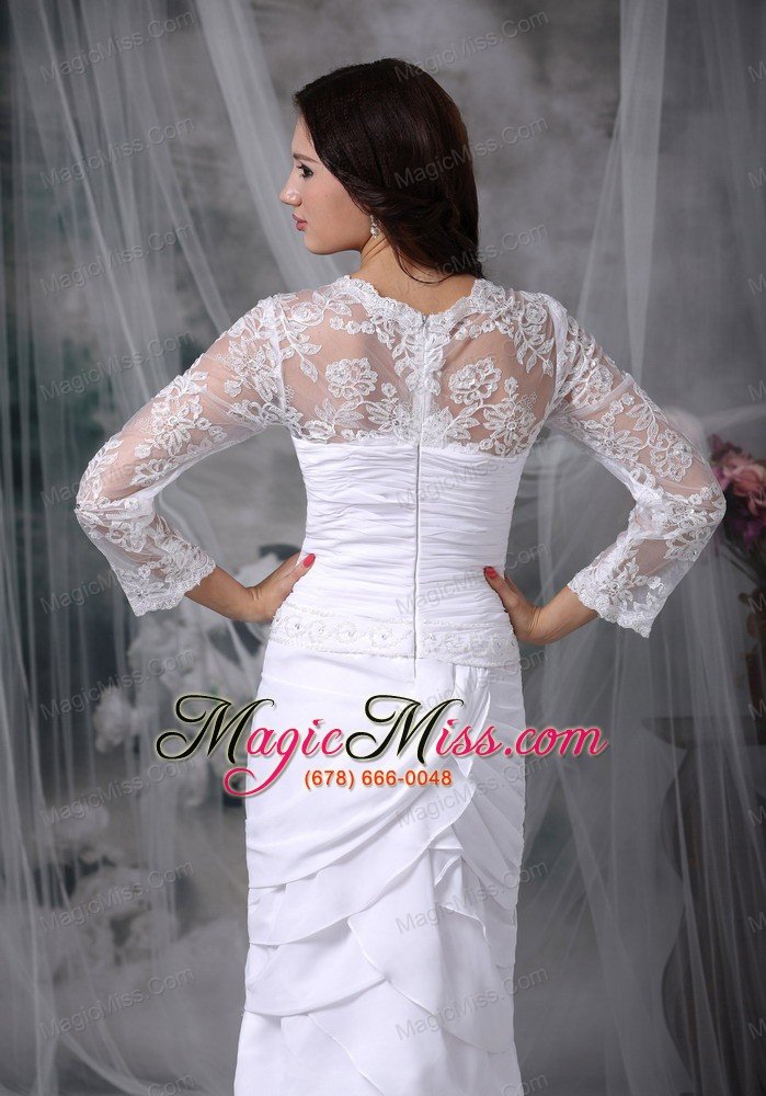 wholesale lovely column / sheath square tea-length chiffon and lace beading wedding dress