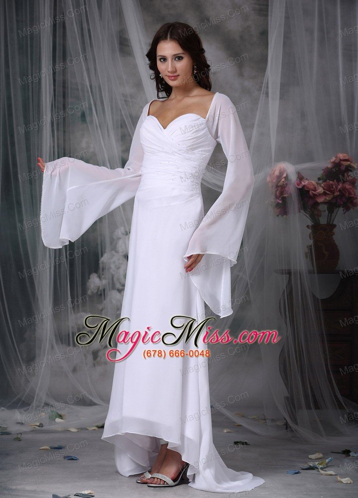 wholesale simple a-line sweetheart high-low chiffon ruch wedding dress