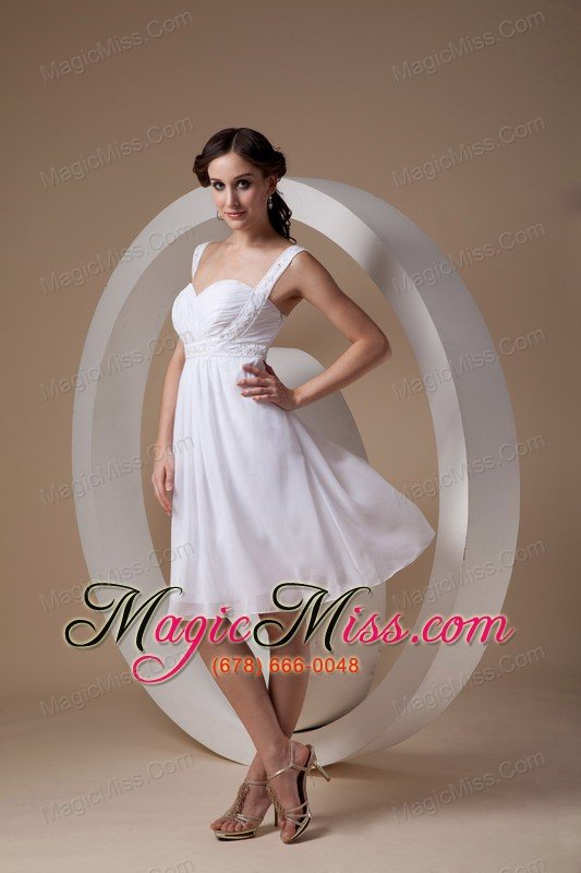 wholesale white column / sheath straps knee-length chiffon beading prom dress