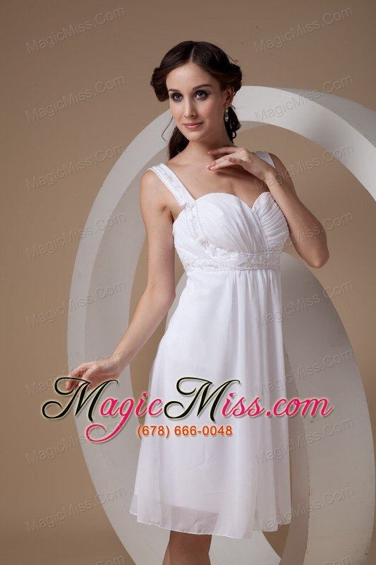 wholesale white column / sheath straps knee-length chiffon beading prom dress