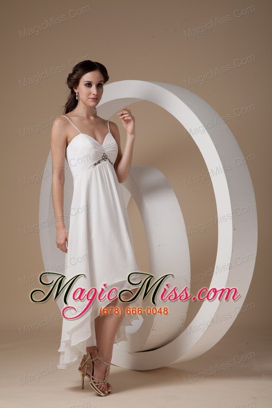 wholesale beautiful empire spaghetti straps high-lowchiffon ruch wedding dress