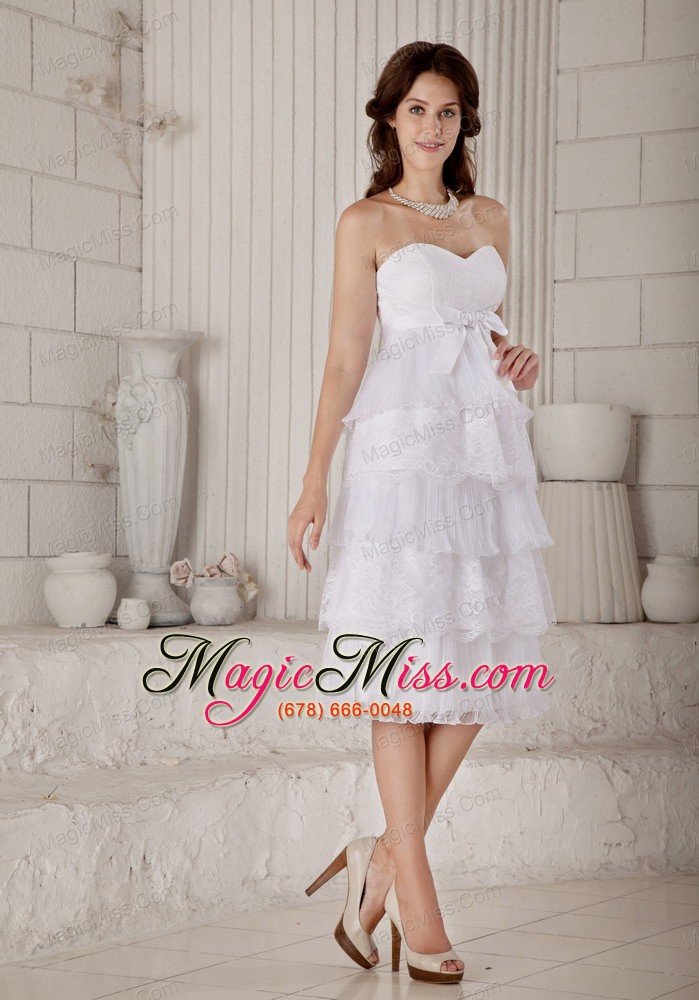wholesale beautiful empire sweetheart knee-length organza and lace bow wedding dress