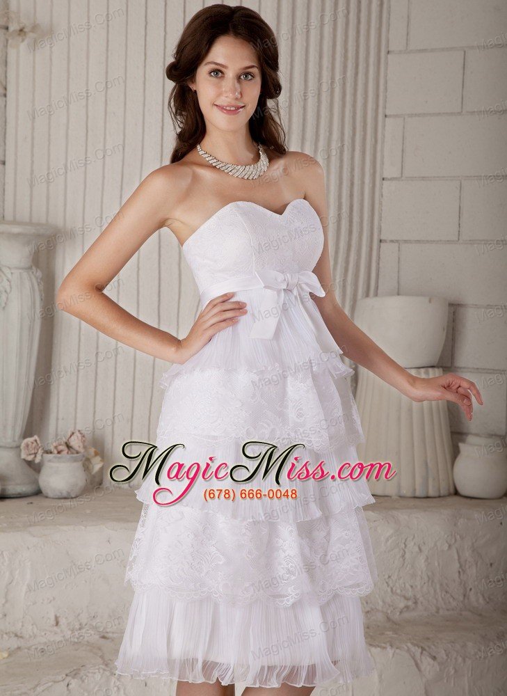 wholesale beautiful empire sweetheart knee-length organza and lace bow wedding dress