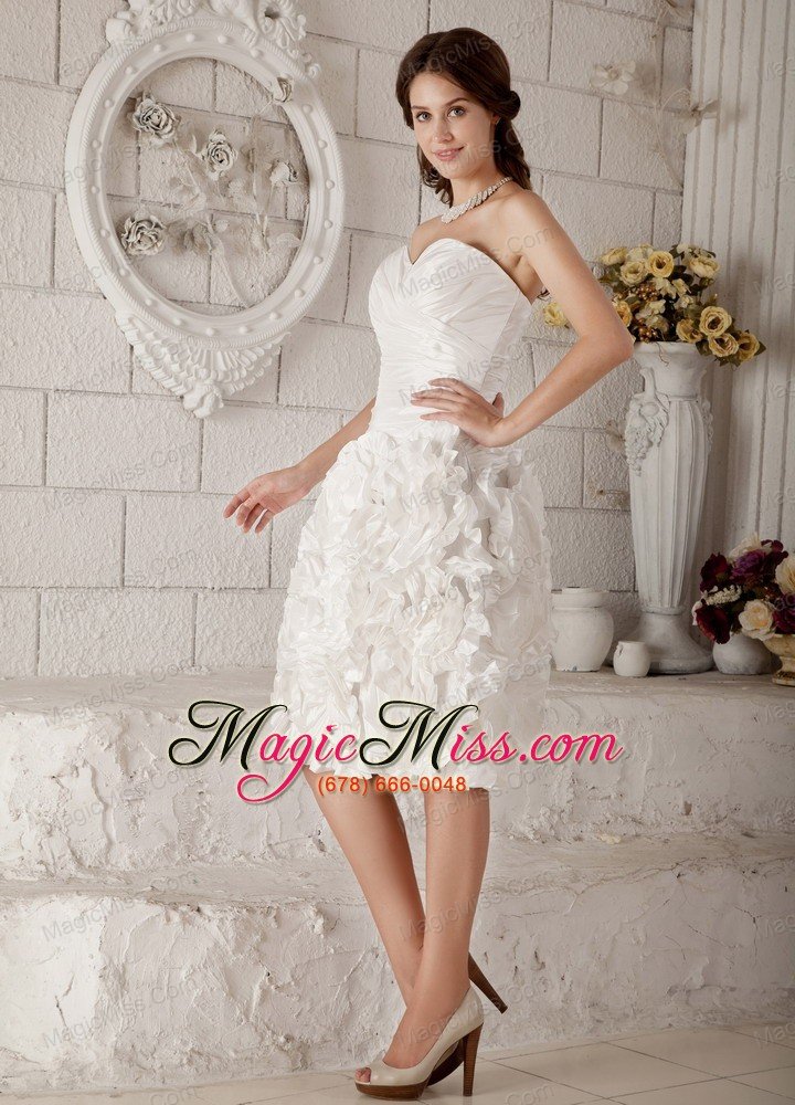 wholesale new a-line / princess sweeteart knee-length fabric with rolling flower ruch wedding dress