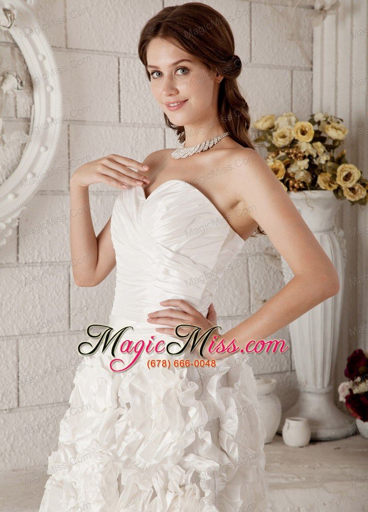 wholesale new a-line / princess sweeteart knee-length fabric with rolling flower ruch wedding dress