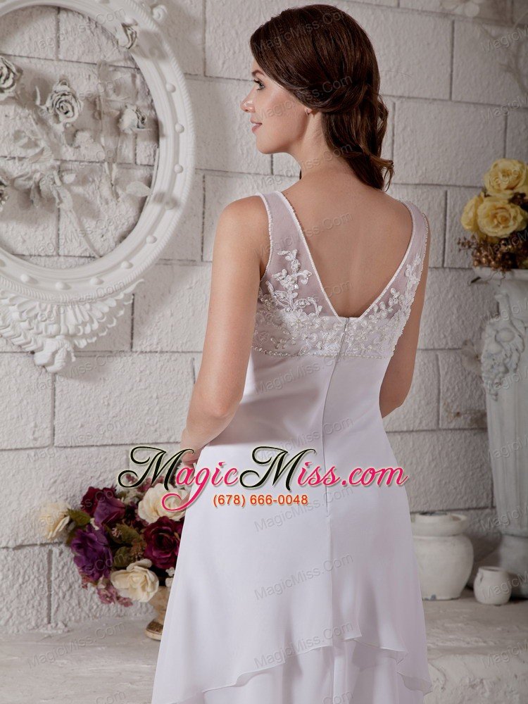 wholesale the most popular column v-neck tea-length chiffon embroidery wedding dress