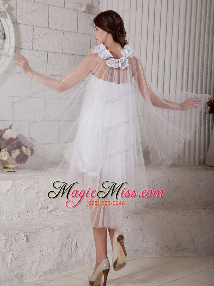 wholesale popular column strapless mini-length tulle hand made flowers wedding dress