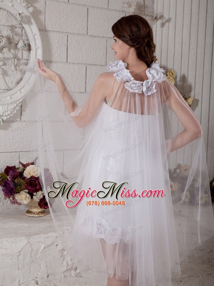 wholesale popular column strapless mini-length tulle hand made flowers wedding dress