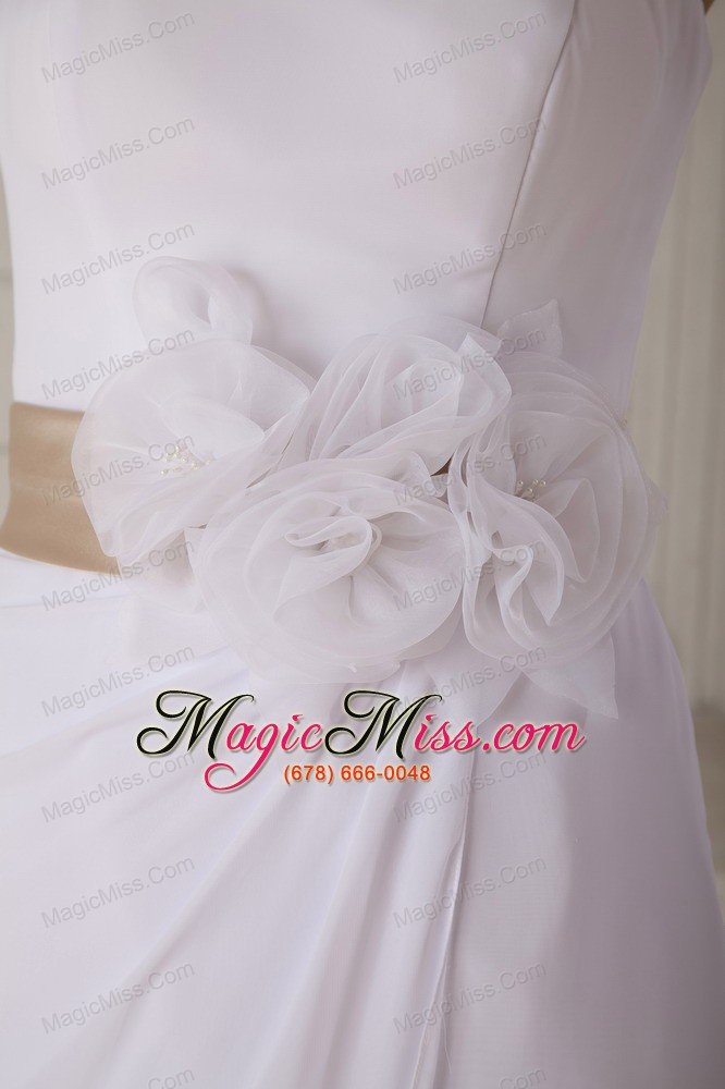 wholesale cute column strapless knee-length chiffon hand made flowers wedding dress