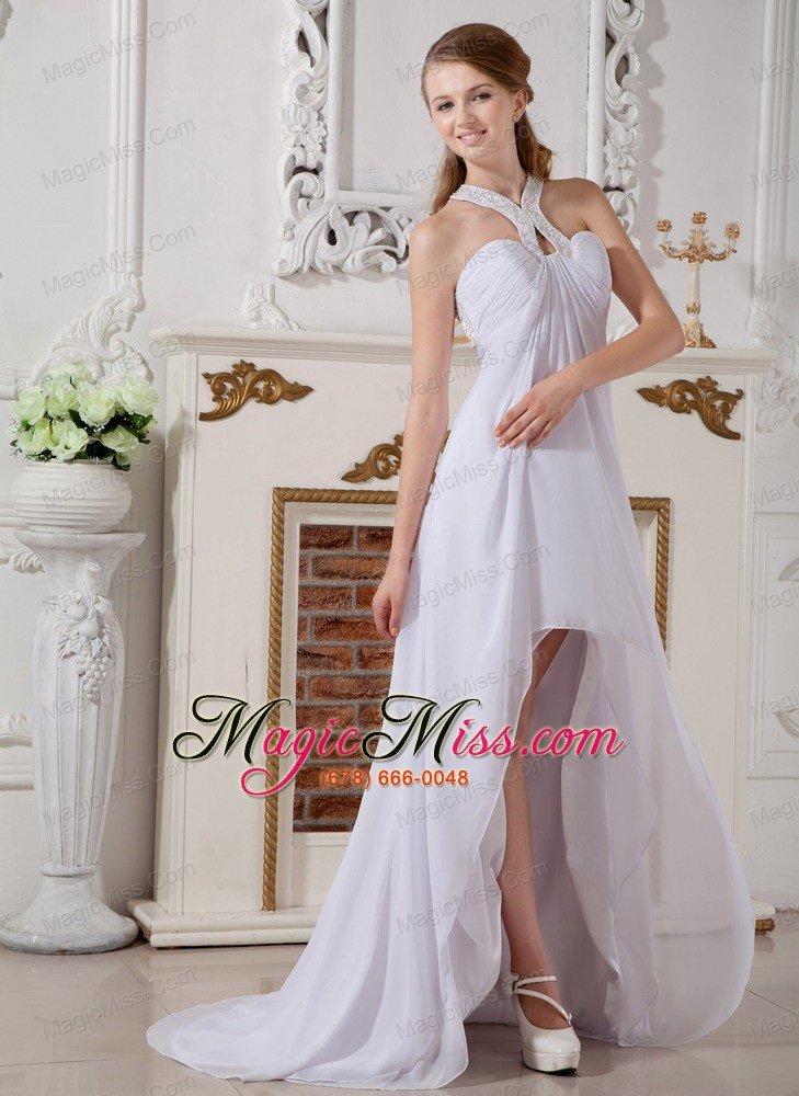 wholesale simple empire halter high-low chiffon beading wedding dress