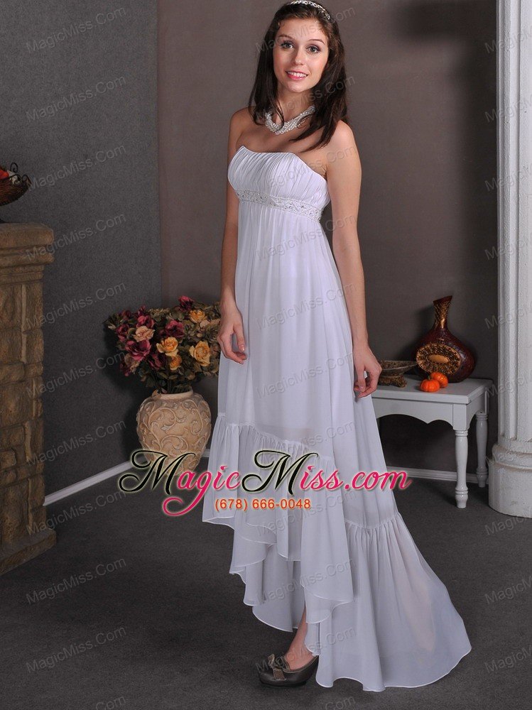 wholesale simple empire strapless high-low chiffon appliques wedding dress