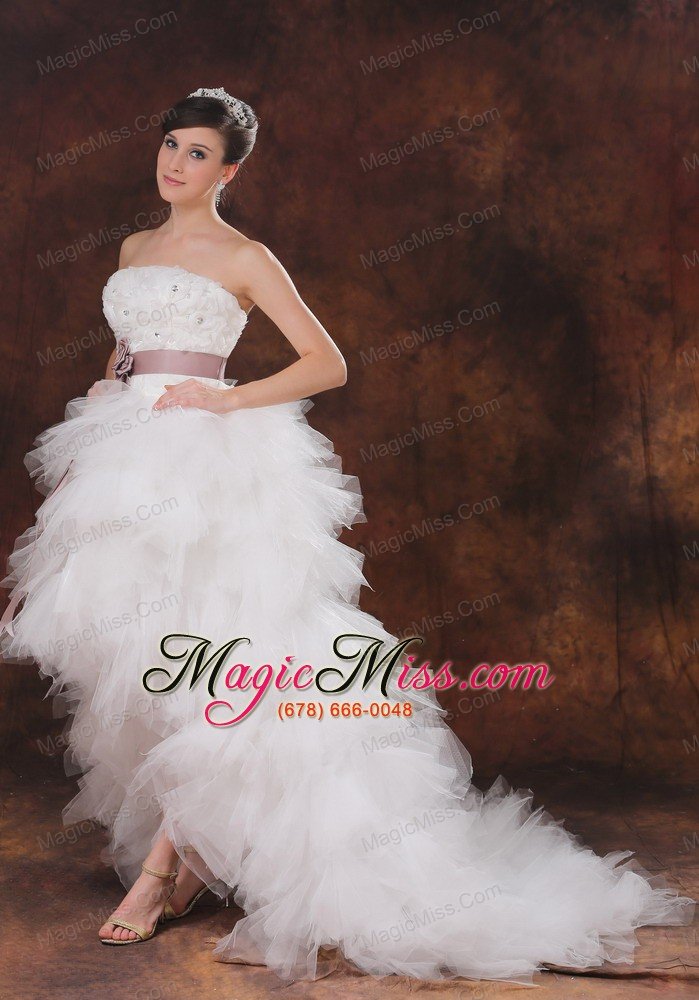 wholesale flowers decorate high-low wedding dress with brush train belt