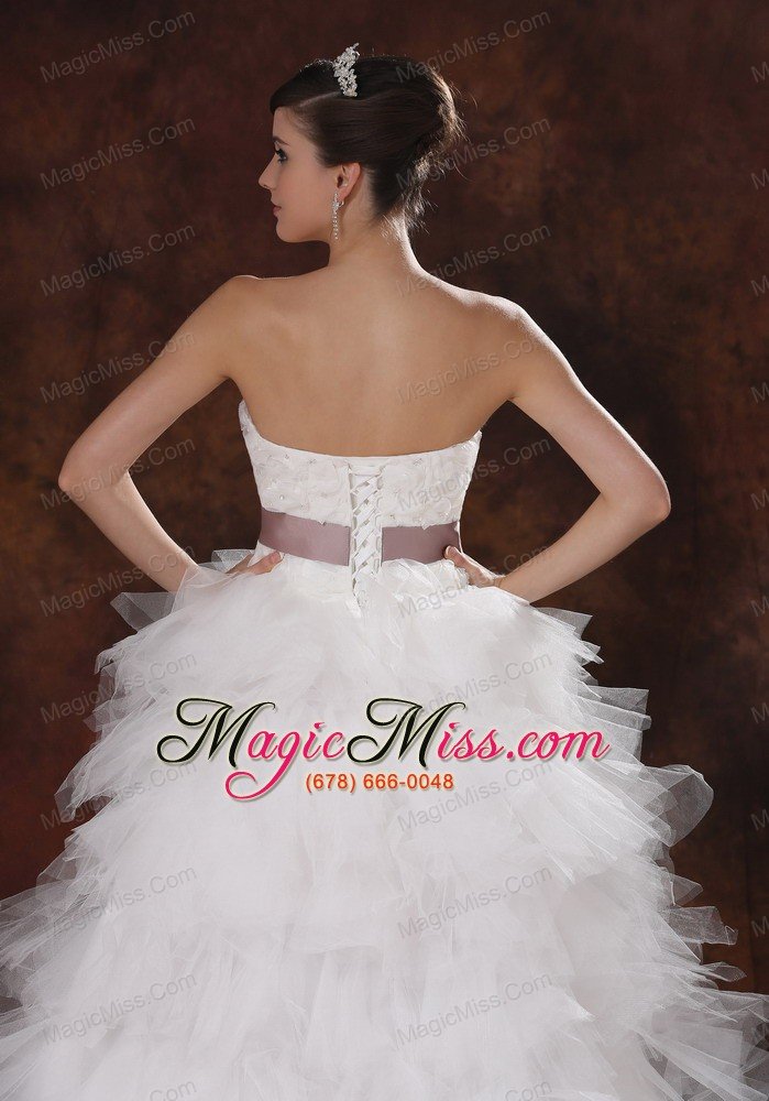 wholesale flowers decorate high-low wedding dress with brush train belt