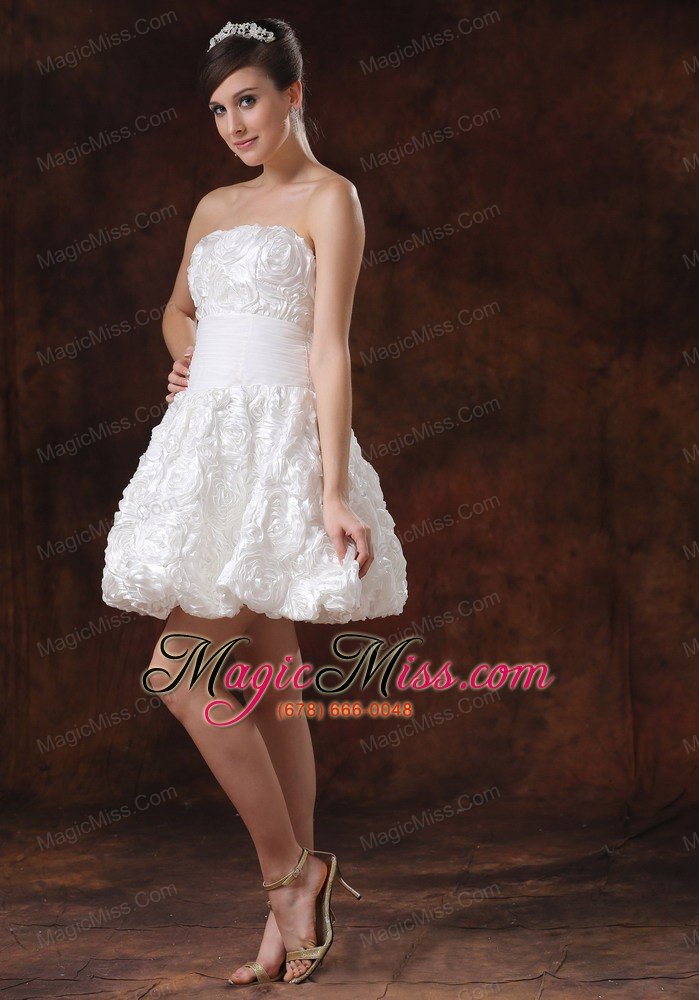 wholesale fabric with rolling flower white a-line short wedding dress with mini-length