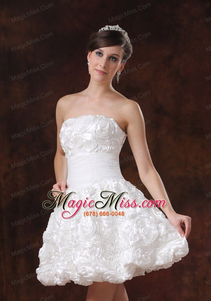 wholesale fabric with rolling flower white a-line short wedding dress with mini-length