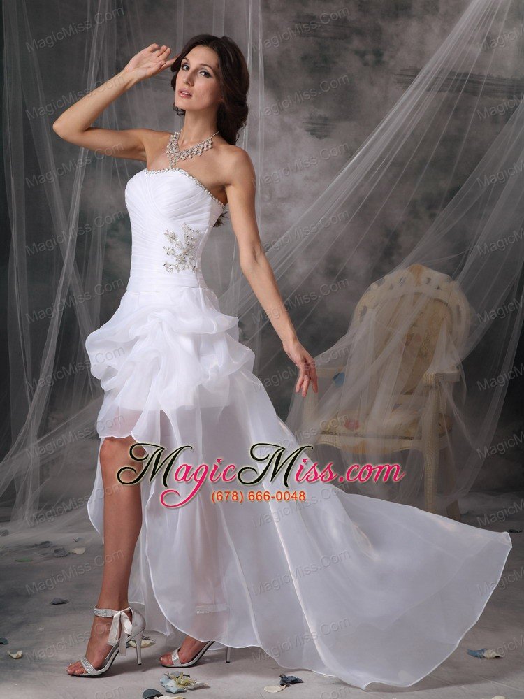 wholesale white a-line / princess strapless high-low chiffon beading prom dress