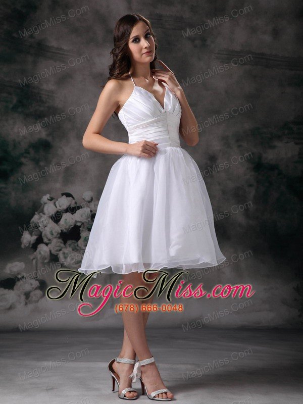 wholesale white a-line halter mini-length organza ruch prom dress