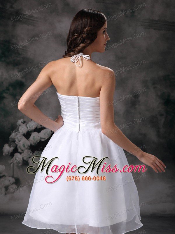wholesale white a-line halter mini-length organza ruch prom dress