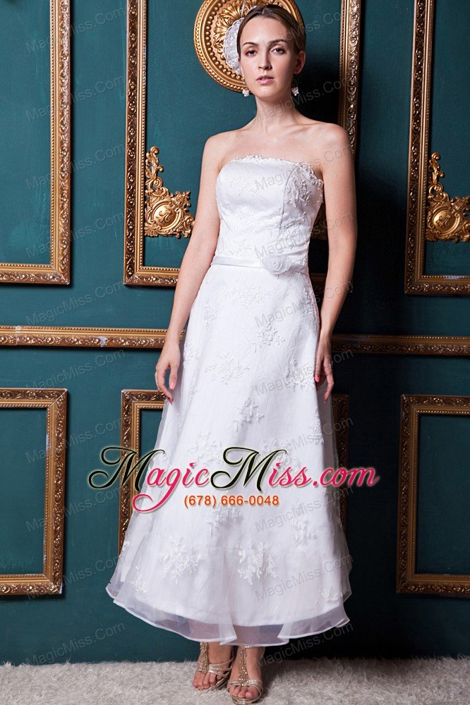 wholesale modest column strapless ankle-length organza and taffeta appliques wedding dress
