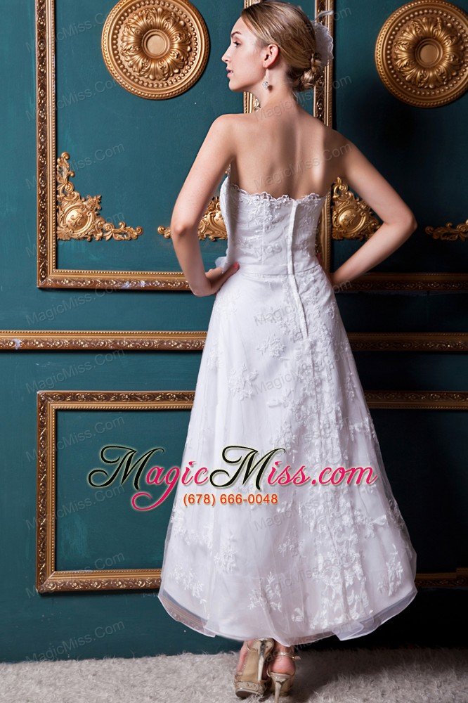wholesale modest column strapless ankle-length organza and taffeta appliques wedding dress
