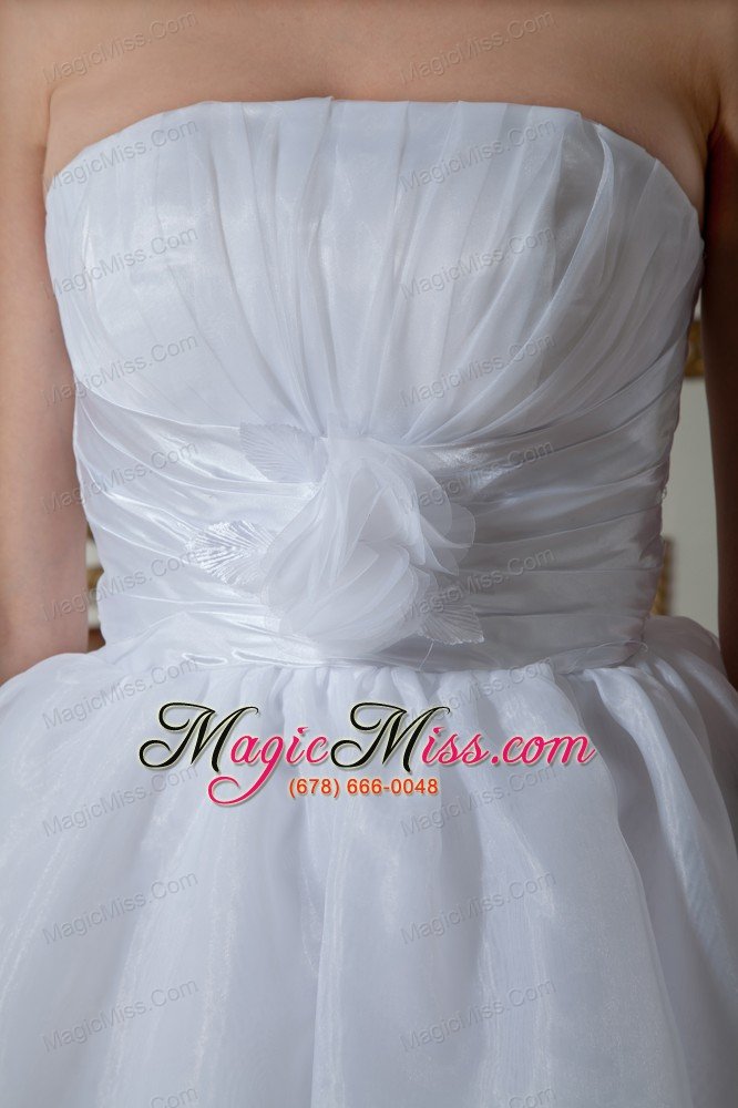 wholesale pretty a-line strapless knee-length organza hand made flower and ruch wedding dress