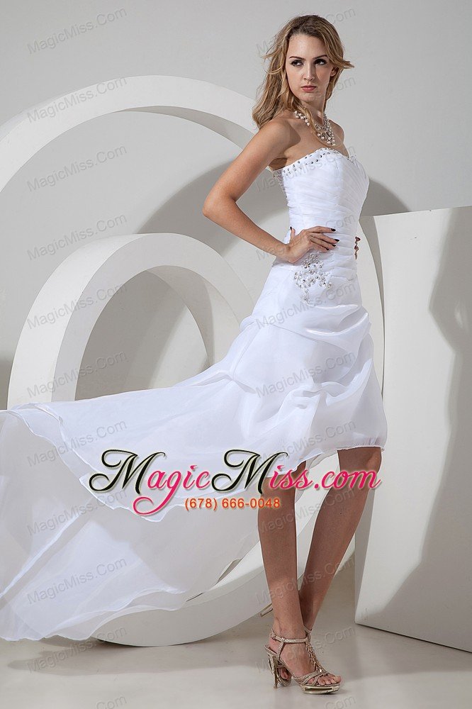 wholesale elegant a-line / princess strapless high-low organza bow and beading wedding dress