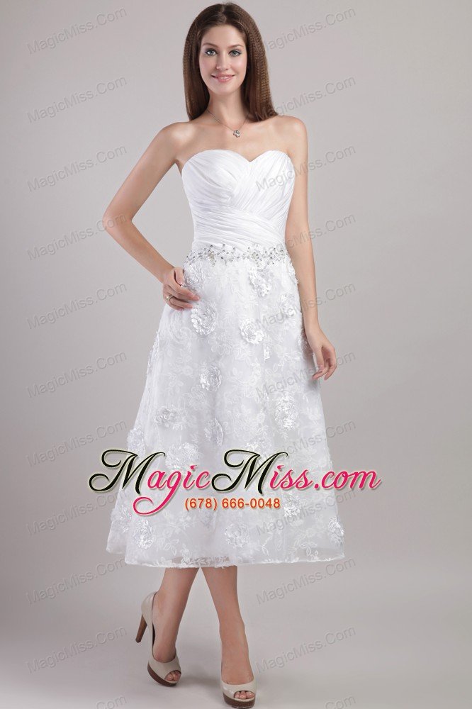 wholesale elegant a-line / princess sweetheart ankle-length white appliques and beading wedding dress