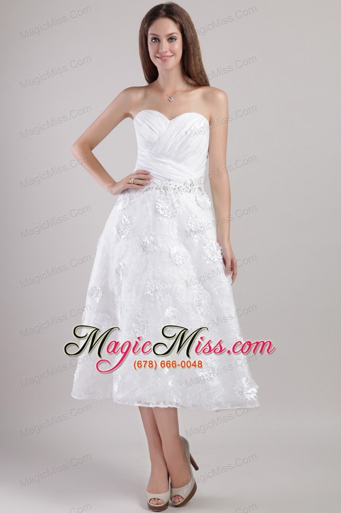 wholesale elegant a-line / princess sweetheart ankle-length white appliques and beading wedding dress