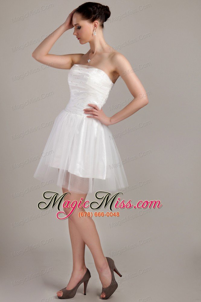 wholesale white a-line / princess strapless mini-length organza beading and ruch wedding dress