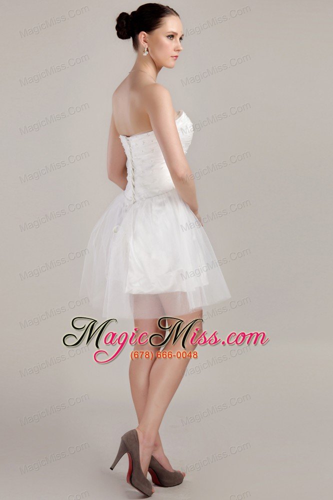wholesale white a-line / princess strapless mini-length organza beading and ruch wedding dress