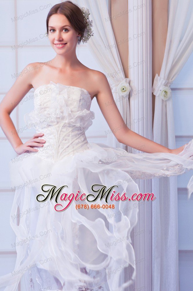 wholesale white column strapless asymmetrical organza beading prom dress