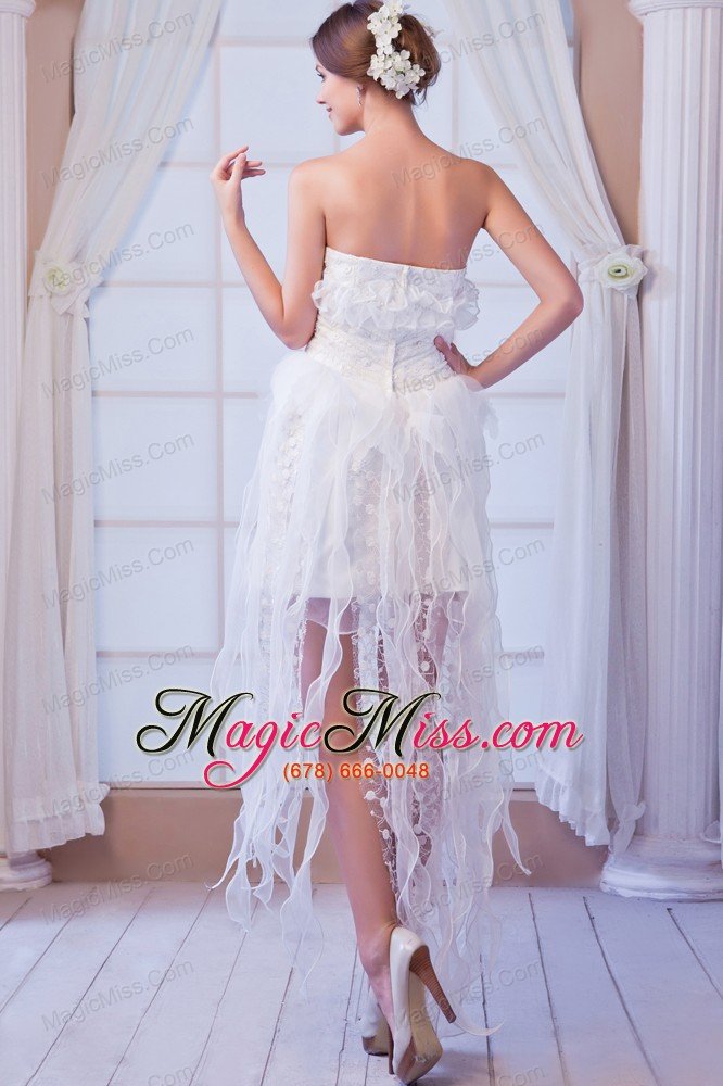 wholesale white column strapless asymmetrical organza beading prom dress