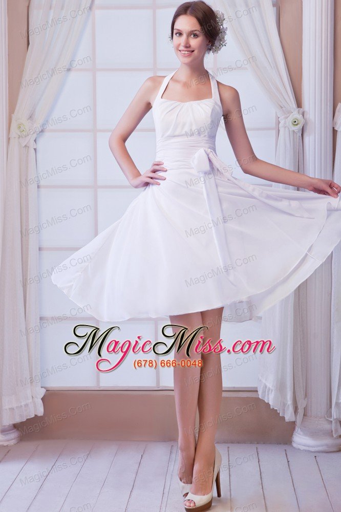 wholesale white a-line halter knee-length chiffon ruch prom dress